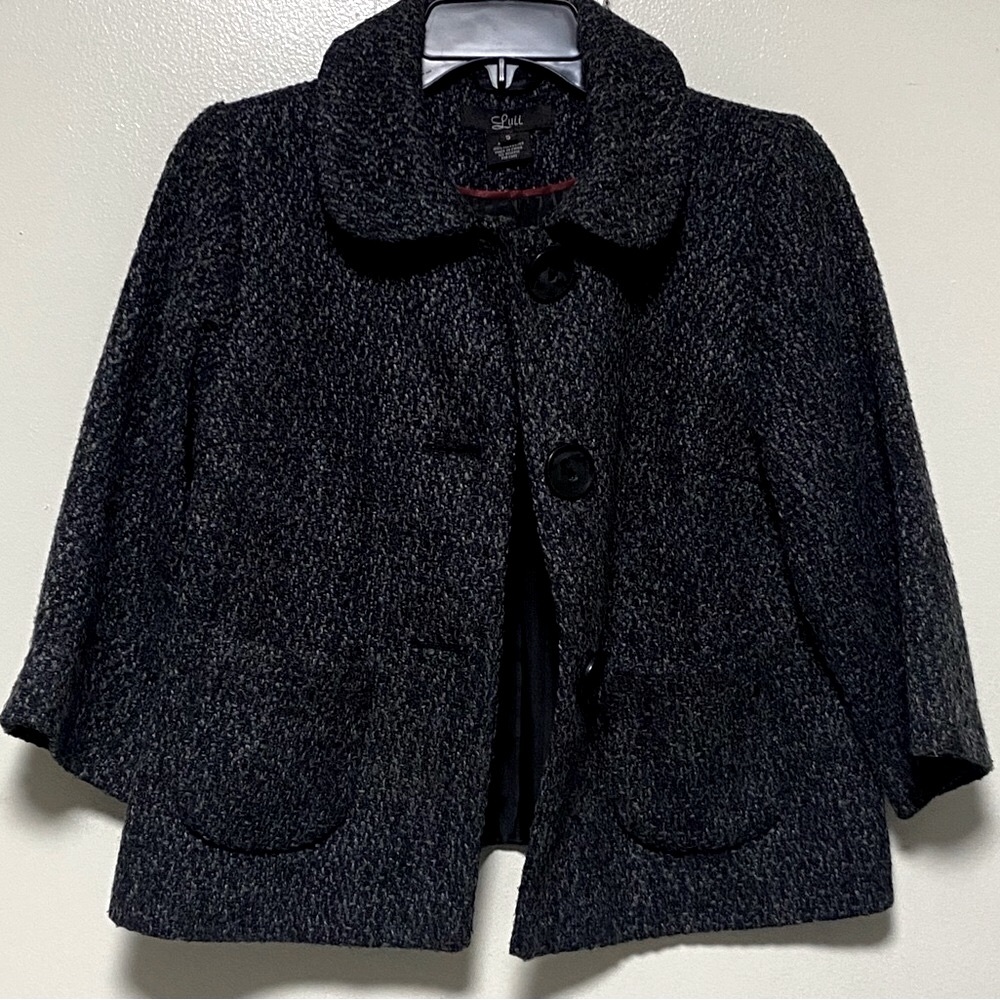 Luii by Anthropologie Tweed Blazer Jacket Gray Size S Crop Sleeve Button Up